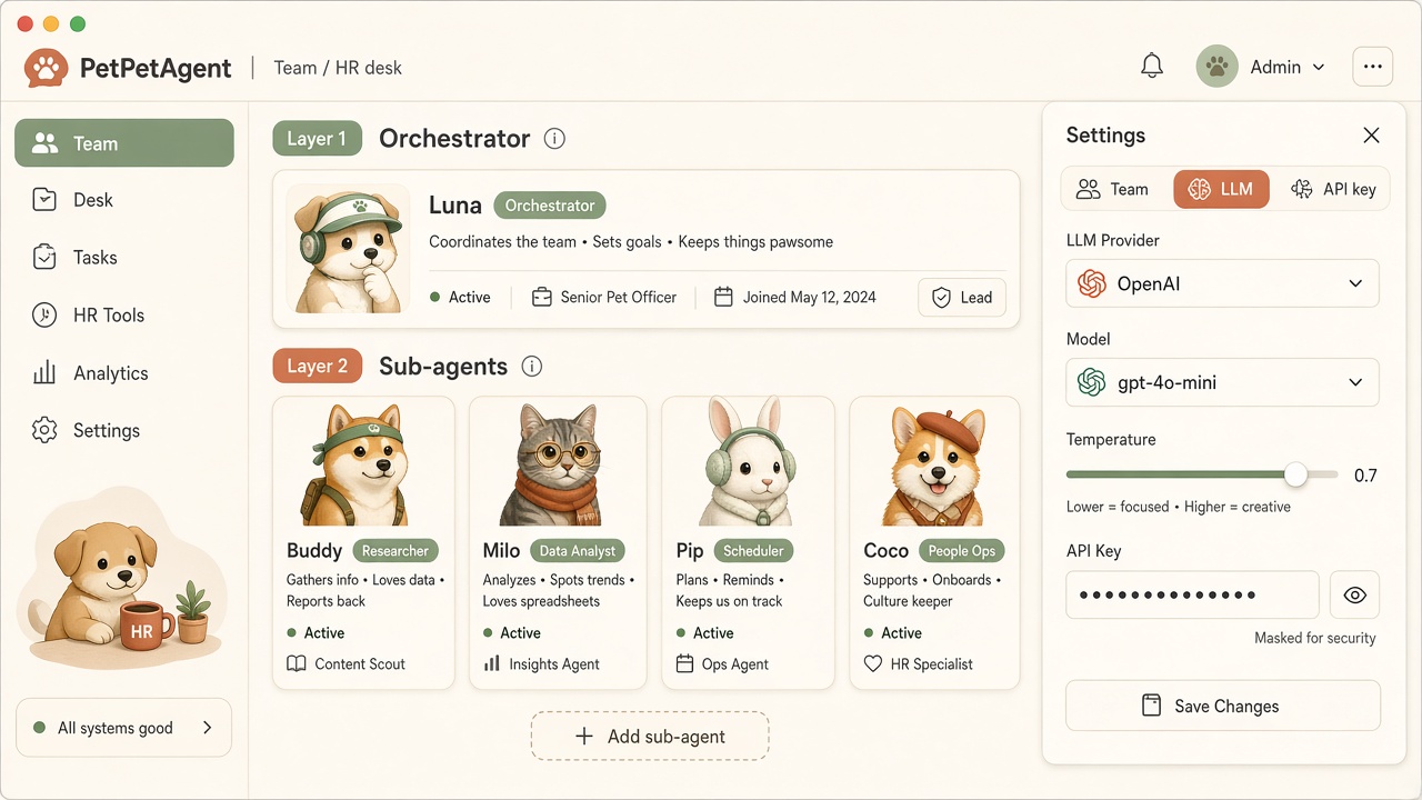 Team cards and LLM settings